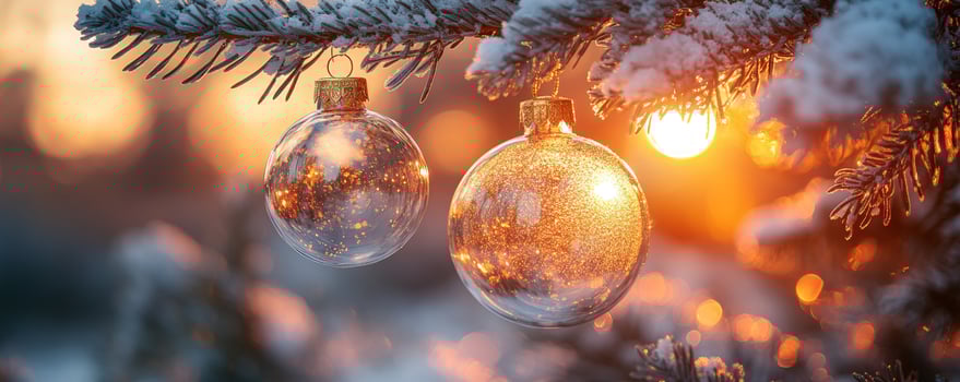 Festive bauble decoration on snowy branch winter holiday season photo