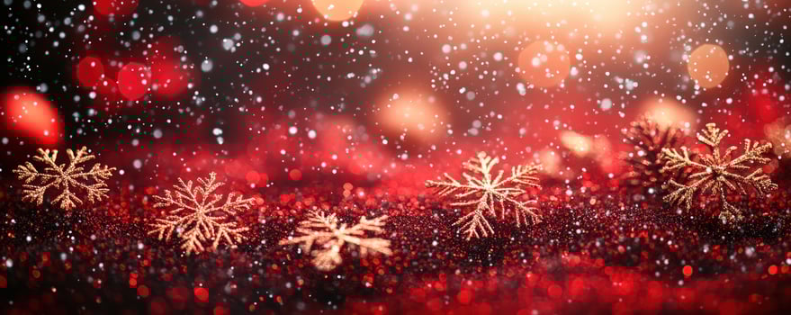Festive gold snowflakes against a red glittering background photo
