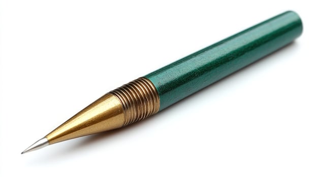 Green mechanical pencil isolated on white background for writing and design photo