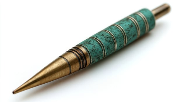 Vintage style turquoise and metallic writing pen on white background for business and design photo