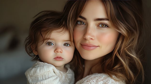 Mother and baby portrait embrace affection and family bonding gentle light photo