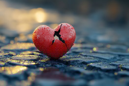 Fractured heart symbolizing emotional distress and heartbreak photo