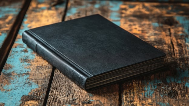 Classic book on rustic wooden surface for editorial or commercial use photo