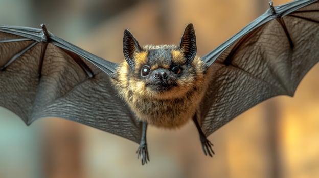 Flying bat wildlife close up detailed portrait fur wings photo