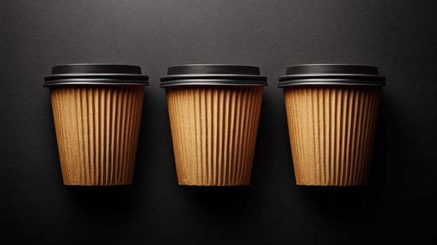 Coffee cups in a row brown paper beverage container mockup photo