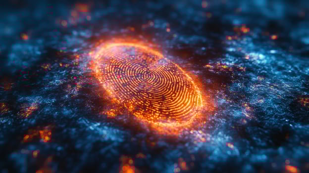 Glowing fingerprint scan for digital security and identification technology photo