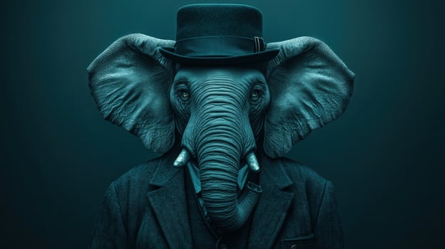 Elephant head in hat and suit conceptual background photo