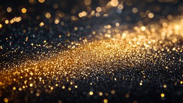 Golden glitter sparkle texture on dark background abstract design photo