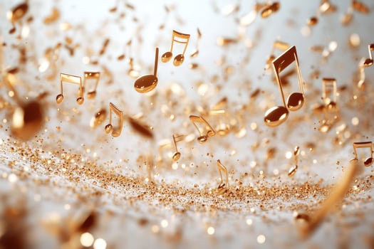 Golden music notes celebration with glitter background photo
