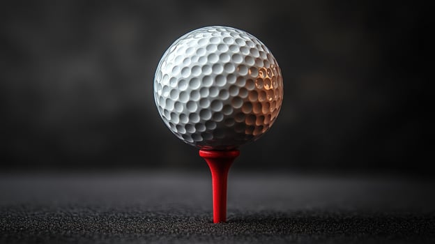 Isolated golf ball on tee ready to play on dark background photo
