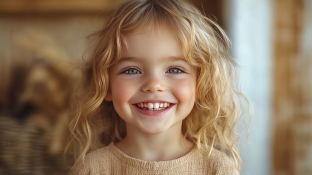 Smiling young child portrait with blonde hair and cheerful expression photo