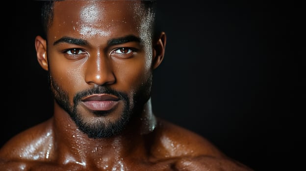 Close up portrait of a sweaty man with beard fitness and personal care photo