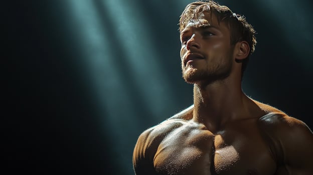 Muscular man portrait dark background fitness and bodybuilding photo
