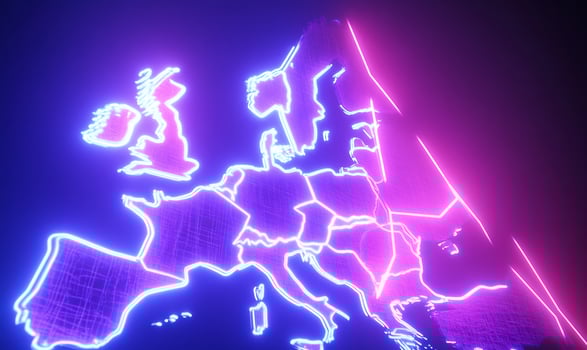 Neon Europe map, futuristic background, data visualization photo