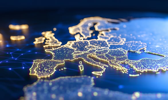 Europes digital network, glowing map photo