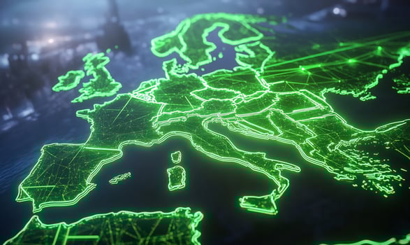 Europe digital network map, city background photo
