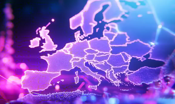 Glowing Europe map, digital network, global connection photo