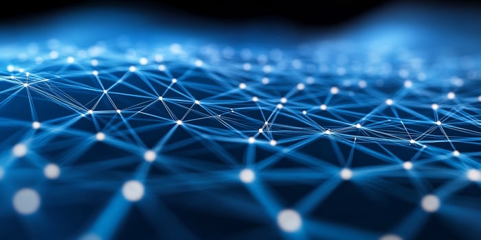 Abstract blue network connection digital data flow background photo