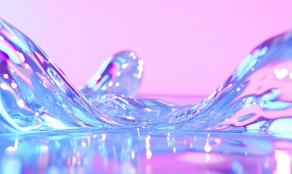 Iridescent liquid flowing, pink background, abstract design, website banner photo