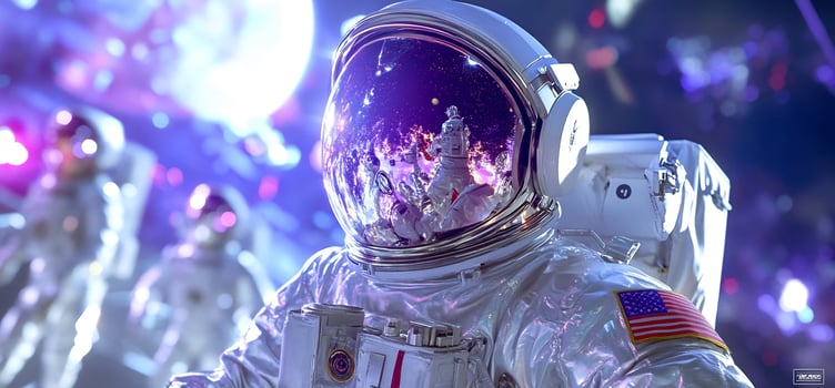 Astronaut spacewalk, cosmic background, team mission photo