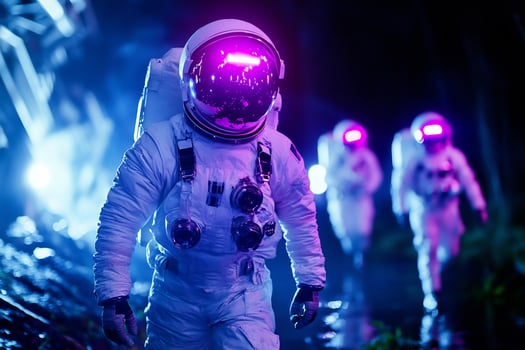 Astronauts exploring alien planet at night photo