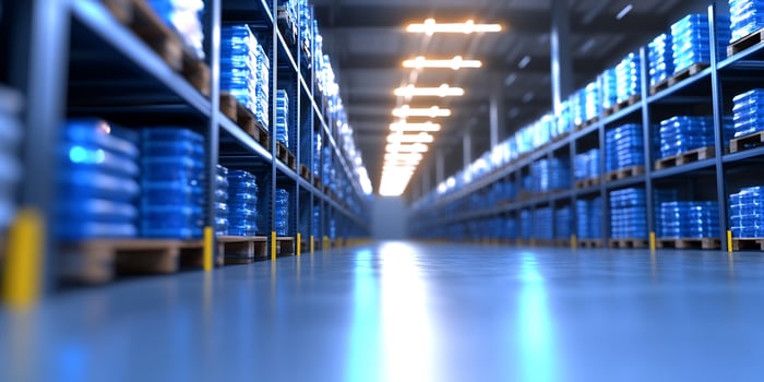Warehouse aisle, pallets, storage, logistics photo