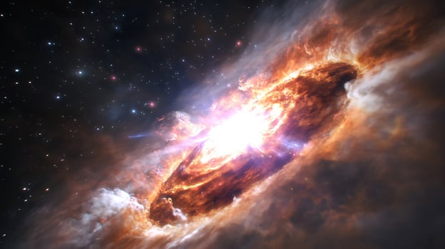 Supernova explosion in space, cosmic dust, star death, background stars, science education photo