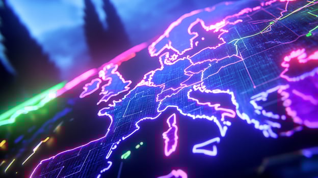 Europe digital map, night background, data flow photo