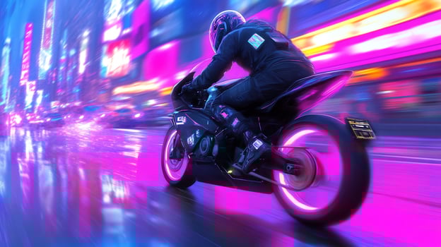 Night Rider, City, Speed, Neon, Rain, Motorcycle, Motion Blur, Cyberpunk photo