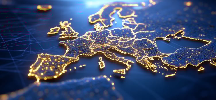 Illuminated Europe map, global network, night lights photo