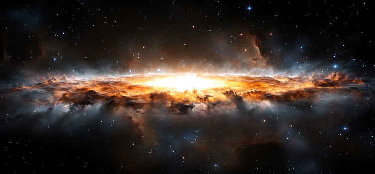 Bright galactic core, cosmic dust, starfield background, space exploration photo