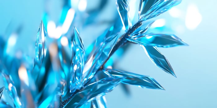 Crystal branch, light bokeh, blue background, winter design photo