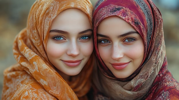 Elegant women wearing headscarves portrait culture and fashion photo