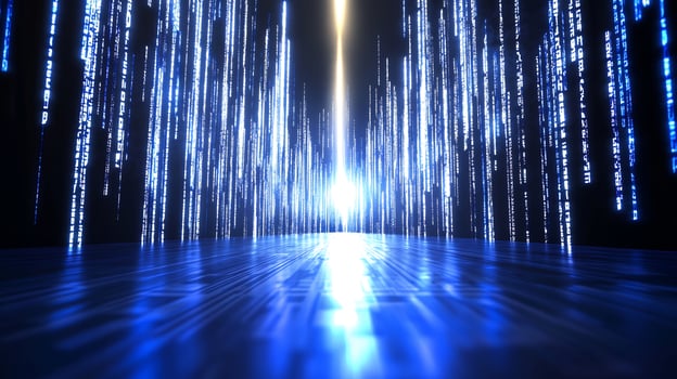 Digital rain, data streams, glowing light, abstract background, tech concept photo