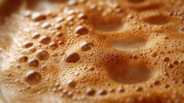 Foamy coffee beverage surface texture macro close up photo