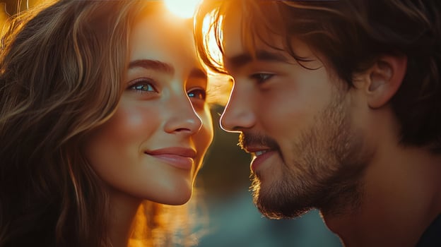 Young couple gazing in sunlight affectionate relationship and connection photo