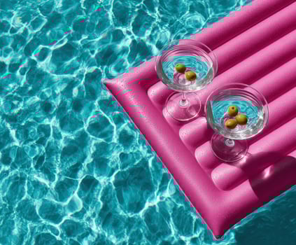 Two glasses of wine on a pink inflatable raft photo