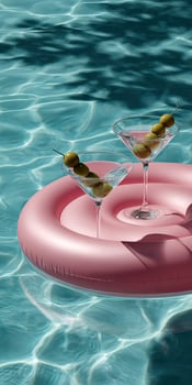 Two glasses of wine on a floating pool float photo