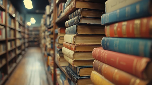 Scholarly book stacks in library interior photo