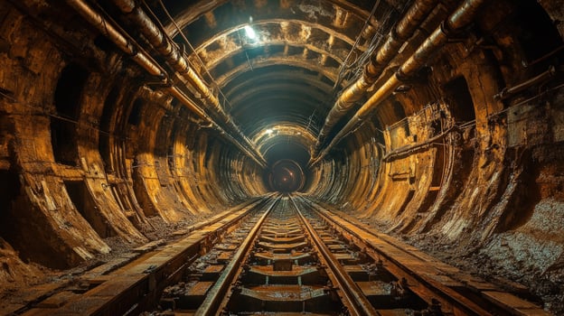 Underground railway tunnel with parallel tracks architecture photo