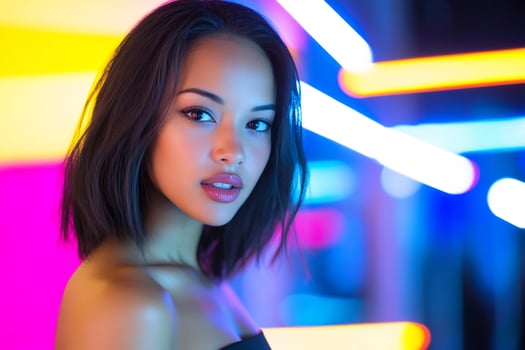 Woman neon lights night portrait beauty photo