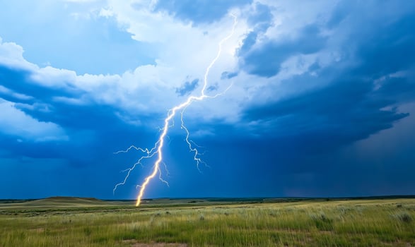 Lightning strike over prairie at dusk photo