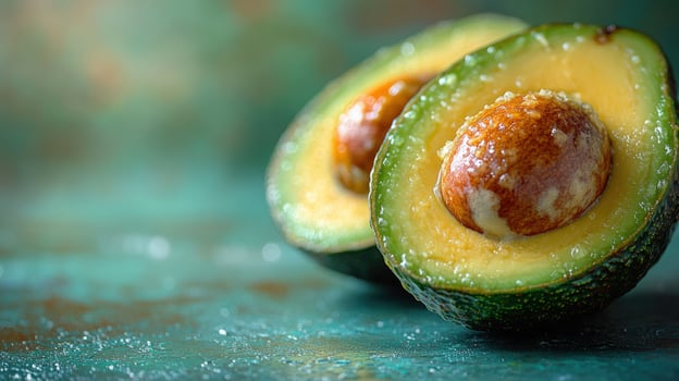 Halved fresh avocado with seed on textured background healthy food concept photo