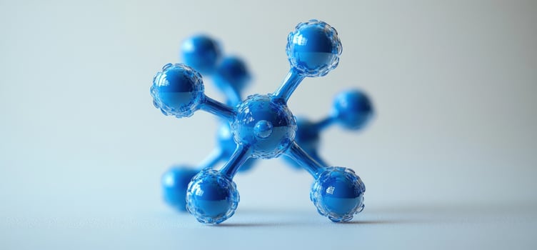 Blue molecule model structure representation of scientific concept photo
