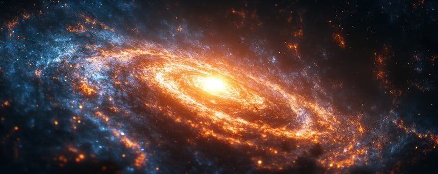 Swirling galaxy of orange and blue stardust in cosmic space photo