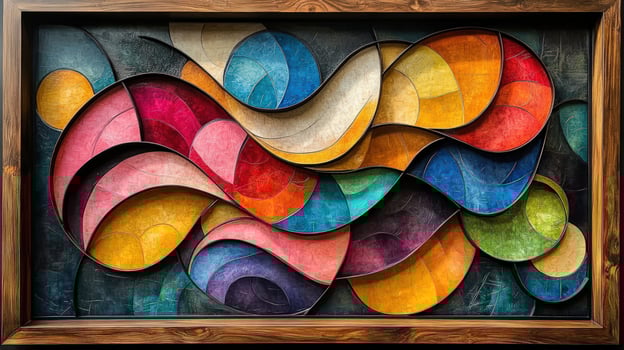 Colorful abstract artwork in wooden frame modern painting texture photo