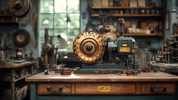 Vintage gear machine in workshop industrial era technology photo