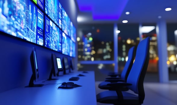 Night city view, control room, data monitoring photo