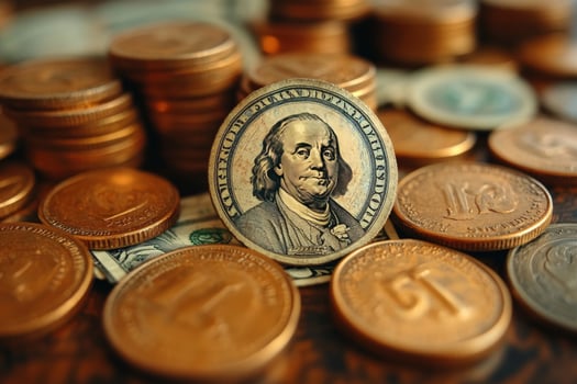 Financial wealth and savings gold coins currency close up photo