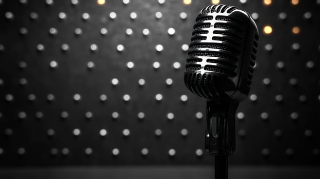 Vintage microphone on dark textured background audio recording equipment photo